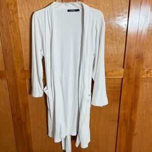 Lauren Ralph Lauren White Knit Robe Medium Belted Cotton Blend Lounge Short Robe